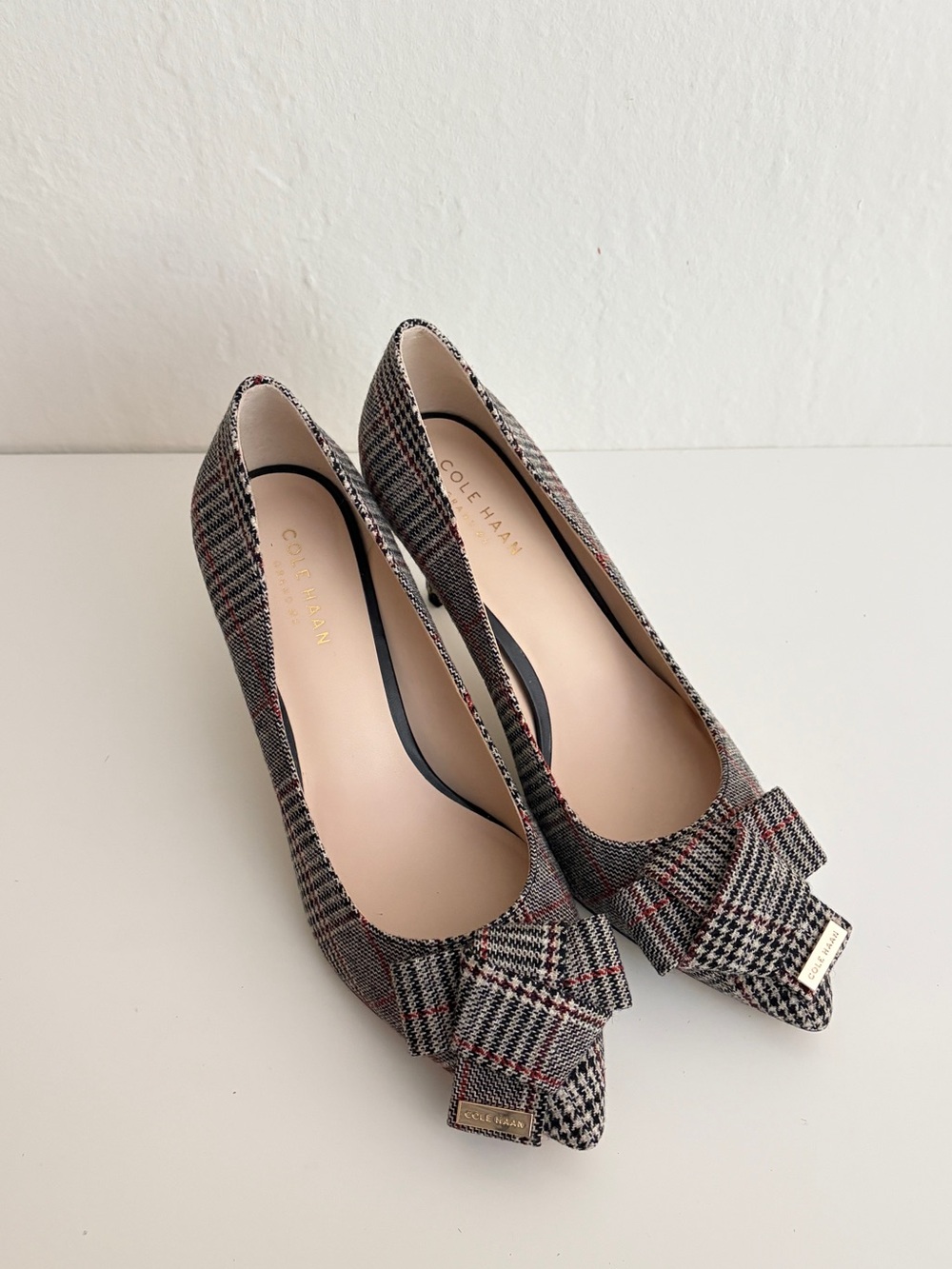 Cole Haan Plaid Pointed-Toe Pumps with Bow Accent - Picture 3 of 9